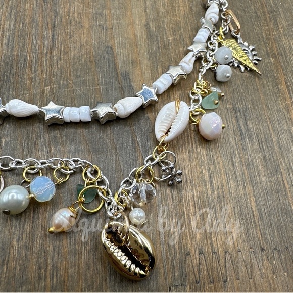 Layered beaded handmade shell 🐚 necklace aura quartz pearls - Picture 1 of 10